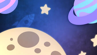 A cute-type space themed overlay. Key colours: purple, blue, yellow, pink